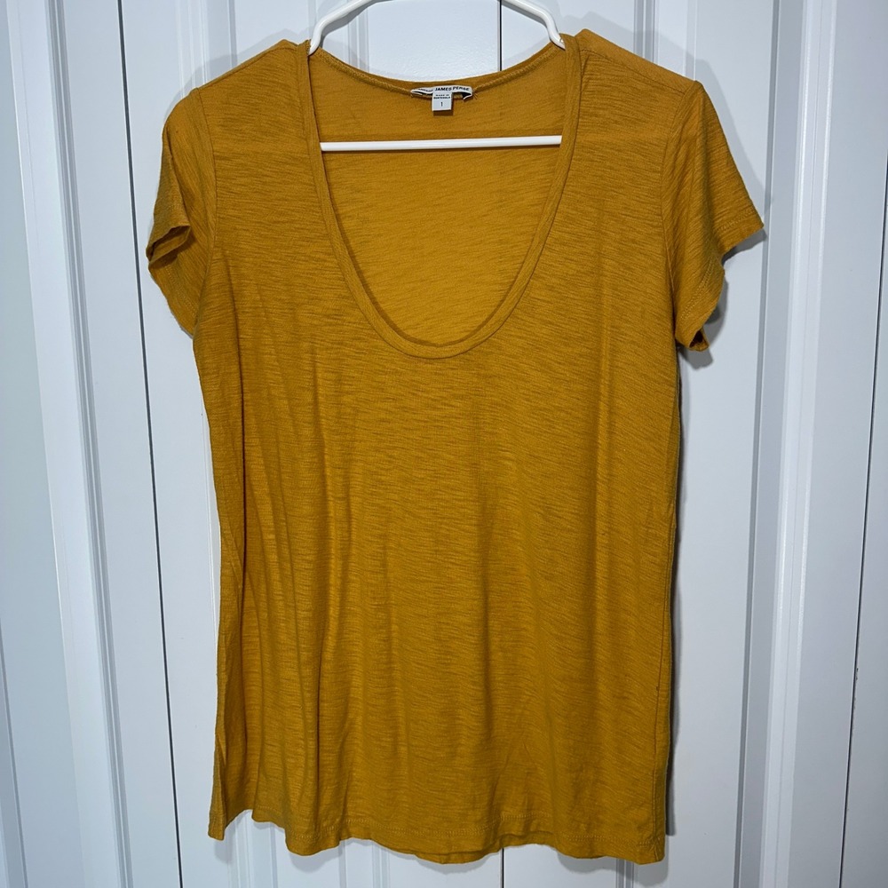 James Perse Slub Tee T-Shirt Womens 1 Small Yellow Standard Deep Scoop Neck